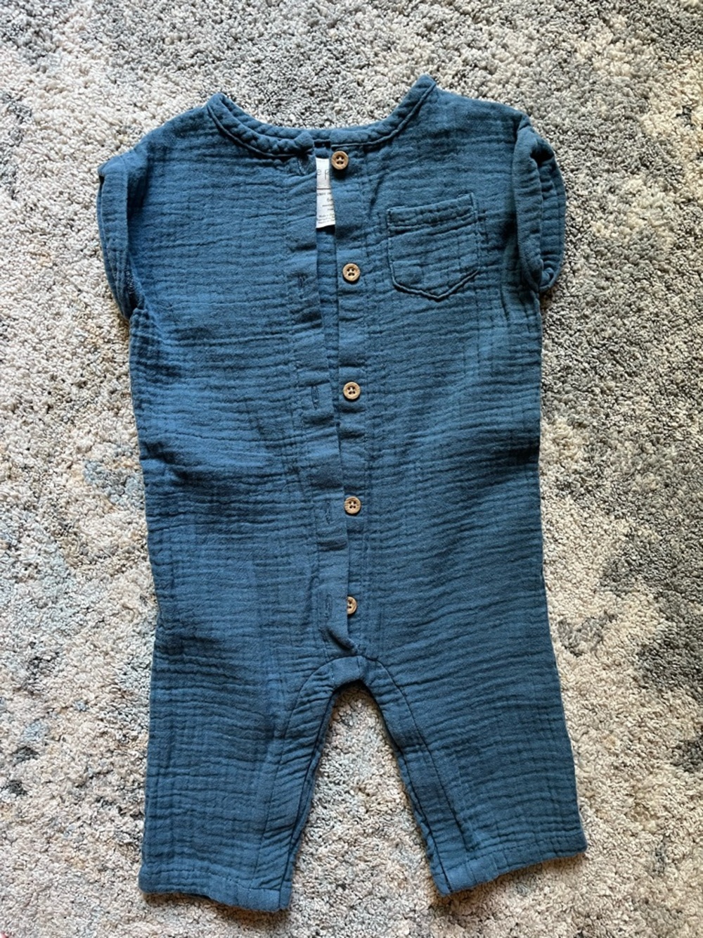 Button-Front Textured Infant Romper, 6 months